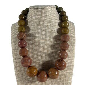 Brown Green Acrylic Graduated Beaded Chunky Necklace Fall Adjustable 12-21"